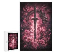Adults Puzzles 1000 PCS Jigsaws Dragon Sword with Flowers -4 Jigsaw Puzzles for Teenagers Precision Cutting Parent-child Interaction Beautiful Design Game 1000 PCS