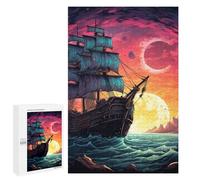 Adults Puzzles 1000 PCS Jigsaws Fantasy Pirate Ship Sunset Teenagers Puzzles Hands-on Game Hand Speed Race Parent-child Interaction 1000 PCS