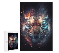 Adults Puzzles 1000 PCS Jigsaws Flame Tiger Portrait Jigsaw for Adults Toy Wall Decor Perfect Decoration Parent-child Interaction 1000 PCS