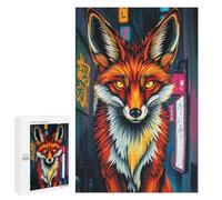 Adults Puzzles 1000 PCS Jigsaws Fox in Neon Japanese Cityscape Puzzle for Adults Brain Teaser Game Analysis And Logic Parent-child Interaction 1000 PCS