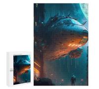 Adults Puzzles 1000 PCS Jigsaws Futuristic Cityscape with Hovering Spaceship Jigsaw for Adults Toy Wall Decor Perfect Decoration Parent-child Interaction 1000 PCS