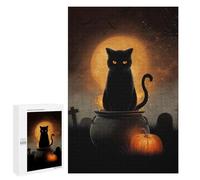 Adults Puzzles 1000 PCS Jigsaws Halloween Black Cat Cauldron Scene Jigsaw Puzzles for Teenagers Precision Cutting Parent-child Interaction Beautiful Design Game 1000 PCS