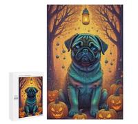 Adults Puzzles 1000 PCS Jigsaws Halloween Pug with Lantern Jigsaw for Adults Toy Wall Decor Perfect Decoration Parent-child Interaction 1000 PCS