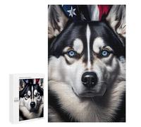Adults Puzzles 1000 PCS Jigsaws Husky USA Flag America Jigsaw Puzzle Brain Teaser Game A Work of Art Birthday And Unique Gifts 1000 PCS