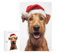 Adults Puzzles 1000 PCS Jigsaws Irish Terrier Dog with Santa Hat Portrait Puzzle for Adults Brain Teaser Game Analysis And Logic Parent-child Interaction 1000 PCS