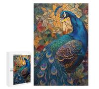 Adults Puzzles 1000 PCS Jigsaws Peacock Stained Glass Art Jigsaw Puzzle Brain Teaser Game A Work of Art Birthday And Unique Gifts 1000 PCS
