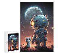 Adults Puzzles 1000 PCS Jigsaws Robotic Cat Companion Under The Moonlight Jigsaw for Adults Anti-Stress Toys But Fun And Humorous Parent-child Interaction 1000 PCS