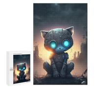 Adults Puzzles 1000 PCS Jigsaws Robotic Cat in Apocalyptic Cityscape Puzzle for Adults Brain Teaser Game Analysis And Logic Parent-child Interaction 1000 PCS