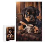 Adults Puzzles 1000 PCS Jigsaws Rottweiler Dog Pup Coffee Jigsaw Puzzle Brain Teaser Game A Work of Art Birthday And Unique Gifts 1000 PCS