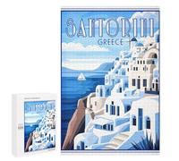 Adults Puzzles 1000 PCS Jigsaws Santorini Greece Retro Poster Jigsaw Puzzle Fun Games But Fun And Humorous Unique Gifts for Birthday And Christmas 1000 PCS