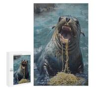 Adults Puzzles 1000 PCS Jigsaws Seal Eating Spaghetti Jigsaw Puzzle Brain Teaser Game A Work of Art Birthday And Unique Gifts 1000 PCS