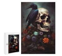 Adults Puzzles 1000 PCS Jigsaws Skull with Raven And Flowers Puzzle for Adults Brain Teaser Game Analysis And Logic Parent-child Interaction 1000 PCS