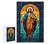 Adults Puzzles 1000 PCS Jigsaws Stained Glass Jesus Christ Illustration Jigsaw for Adults Toy Wall Decor Perfect Decoration Parent-child Interaction 1000 PCS