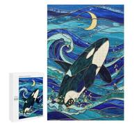Adults Puzzles 1000 PCS Jigsaws Stained Glass Orca Adult Jigsaw Puzzle Family Games Stress Reliever Parent-child Interaction 1000 PCS