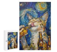 Adults Puzzles 1000 PCS Jigsaws Starry Night Cat with Beer -3 Jigsaw Puzzles for Teenagers Precision Cutting Parent-child Interaction Beautiful Design Game 1000 PCS