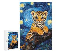 Adults Puzzles 1000 PCS Jigsaws Tiger Cub in Starry Night Style Puzzle for Adults Brain Teaser Game Analysis And Logic Parent-child Interaction 1000 PCS