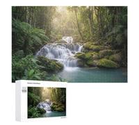 Adults Puzzles 1000 PCS Jigsaws Tropical Waterfall in Lush Green Forest Teenagers Puzzles Hands-on Game Hand Speed Race Parent-child Interaction 1000 PCS