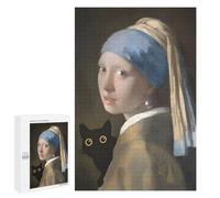 Adults Puzzles 1000 PCS Jigsaws Vermeer Girl With A Cat Puzzle for Adults Brain Teaser Game Analysis And Logic Parent-child Interaction 1000 PCS