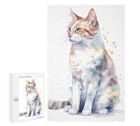Adults Puzzles 1000 PCS Jigsaws Watercolor Manx Cat Art Jigsaw Puzzle Fun Games But Fun And Humorous Unique Gifts for Birthday And Christmas 1000 PCS