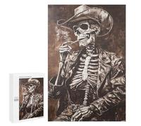 Adults Puzzles 1000 PCS Jigsaws Western Skeleton Smoking Art Print Jigsaw Puzzles for Teenagers Precision Cutting Parent-child Interaction Beautiful Design Game 1000 PCS
