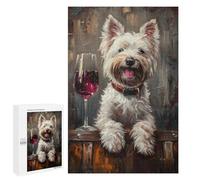 Adults Puzzles 1000 PCS Jigsaws Westie Glass of Red Wine Teenagers Puzzles Hands-on Game Hand Speed Race Parent-child Interaction 1000 PCS