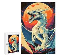 Adults Puzzles 1000 PCS Jigsaws White Dragon Roaring Under A Full Moon Puzzle for Adults Toy Wall Decor Stress Reliever Difficult And Challenge 1000 PCS