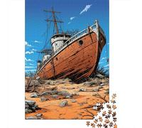 Adults Puzzles 1000 Piece Jigsaws Abandoned Shipwreck in Desert Puzzle for Adults Fun Games Staycation Kill Time Parent-child Interaction 38x26cm/1000pcs