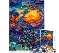 Adults Puzzles 1000 Piece Jigsaws Abstract Colorful Peacock Practical Game Pattern Assembly Anti-Stress Toys Fun at Home Activities, (50x75cm)