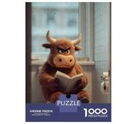 Adults Puzzles 1000 Piece Jigsaws Angry Bull Reading in Bathroom Puzzle for Adults Fun Games Staycation Kill Time Parent-child Interaction 38x26cm/1000pcs