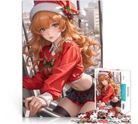 Adults Puzzles 1000 Piece Jigsaws Anime Girl in Santa Hat Waifu Denkspiel Einzigartige Geburtstags- und Geschenkideen75x50cm