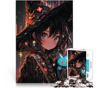 Adults Puzzles 1000 Piece Jigsaws Anime Witch with Cat Herausforderndes Spiel Geburtstagsgeschenk, Geschenke, Wandkunst75x50cm