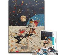 Adults Puzzles 1000 Piece Jigsaws Astronaut Relaxing on The Moon Educational Family Game Analysis And Logic Anti-Stress Toys 38x26cm(1000pcs)
