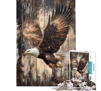 Adults Puzzles 1000 Piece Jigsaws Bald Eagle in Flight on Wood Puzzles for Adults Anti-Stress Toys Improve Memory for Is Ideal As A Gifts (Size 38x26cm)