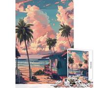 Adults Puzzles 1000 Piece Jigsaws Beach House at Sunset Jigsaws for Adults Puzzle Pattern Assembly Challenging To Complete Beautiful Design Game (38x26cm)