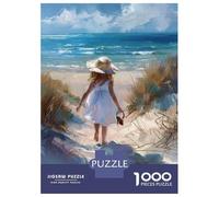 Adults Puzzles 1000 Piece Jigsaws Beach Walk in White Dress Adult Jigsaw Puzzle Brain Teaser Game Stress Reliever for Is Ideal As A Gift 52x38cm/1000pcs