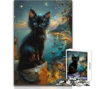 Adults Puzzles 1000 Piece Jigsaws Black Cat on A Wall But Fun And Humorous Educational Game Gift Birthday (size 38x52cm)
