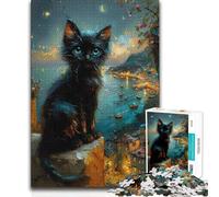 Adults Puzzles 1000 Piece Jigsaws Black Cat on A Wall Home Decoration Gift Birthday for Ages 14 And over (size 38x26cm)