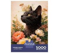 Adults Puzzles 1000 Piece Jigsaws Black Cat Surrounded by Flowers Jigsaw for Adults Brain Teaser Game But Fun And Humorous Difficult And Challenge 38x26cm/1000pcs