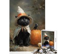 Adults Puzzles 1000 Piece Jigsaws Black Cat Witch Educational Toy Gifts Ideas for Educational Game Improving Love between Couples Size 38x52cm