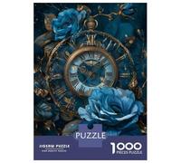 Adults Puzzles 1000 Piece Jigsaws Blue Rose Clock Wall Mural Puzzle for Adults Relax Games Presents for Women for Is Ideal As A Gift 70x50cm/1000pcs