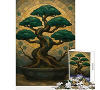 Adults Puzzles 1000 Piece Jigsaws Bonsai Tree Stained Glass Style Art Jigsaws for Adults Puzzle Pattern Assembly Challenging To Complete Beautiful Design Game (38x52cm)