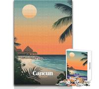 Adults Puzzles 1000 Piece Jigsaws Cancun Sunset Beach Peaceful Relaxing Leisure Pursuit Ideal Accurate Cut Play Craft Toy Size 50x75cm
