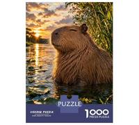 Adults Puzzles 1000 Piece Jigsaws Capybara Enjoying A Sunset in Water Jigsaw for Adults Anti-Stress Toys Enhance Memory Difficult And Challenge 38x26cm/1000pcs