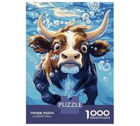 Adults Puzzles 1000 Piece Jigsaws Cartoon Cow Swimming Underwater with Bubbles Puzzle for Adults Relaxing Games Enhance Memory Unique Gifts for Birthday And Christmas 38x26cm/1000pcs