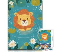 Adults Puzzles 1000 Piece Jigsaws Cartoon Lion Swimming in A Pond Peaceful Relaxing Leisure Pursuit Ideal Accurate Cut Play Craft Toy Size 50x75cm