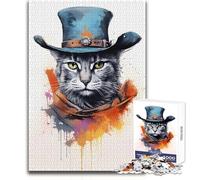 Adults Puzzles 1000 Piece Jigsaws Cat As A Cowboy Painting Peaceful Relaxing Leisure Pursuit Ideal Accurate Cut Play Craft Toy Size 38x52cm