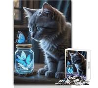 Adults Puzzles 1000 Piece Jigsaws Cat Butterflies And Jar Peaceful Relaxing Leisure Pursuit Ideal Accurate Cut Play Craft Toy Size 38x26cm