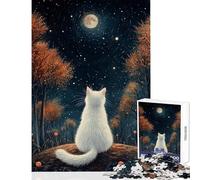 Adults Puzzles 1000 Piece Jigsaws Cat Gazing at The Moon Family Game Suitable for Couples Educational Toy Birthday And Unique Gifts (38X52CM)