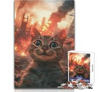 Adults Puzzles 1000 Piece Jigsaws Cat in Apocalyptic City Peaceful Relaxing Leisure Pursuit Ideal Accurate Cut Play Craft Toy Size 38x26cm