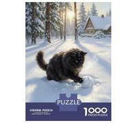 Adults Puzzles 1000 Piece Jigsaws Cat Playing with Snowball in Winter Puzzle for Adults Fun Games Staycation Kill Time Parent-child Interaction 38x26cm/1000pcs